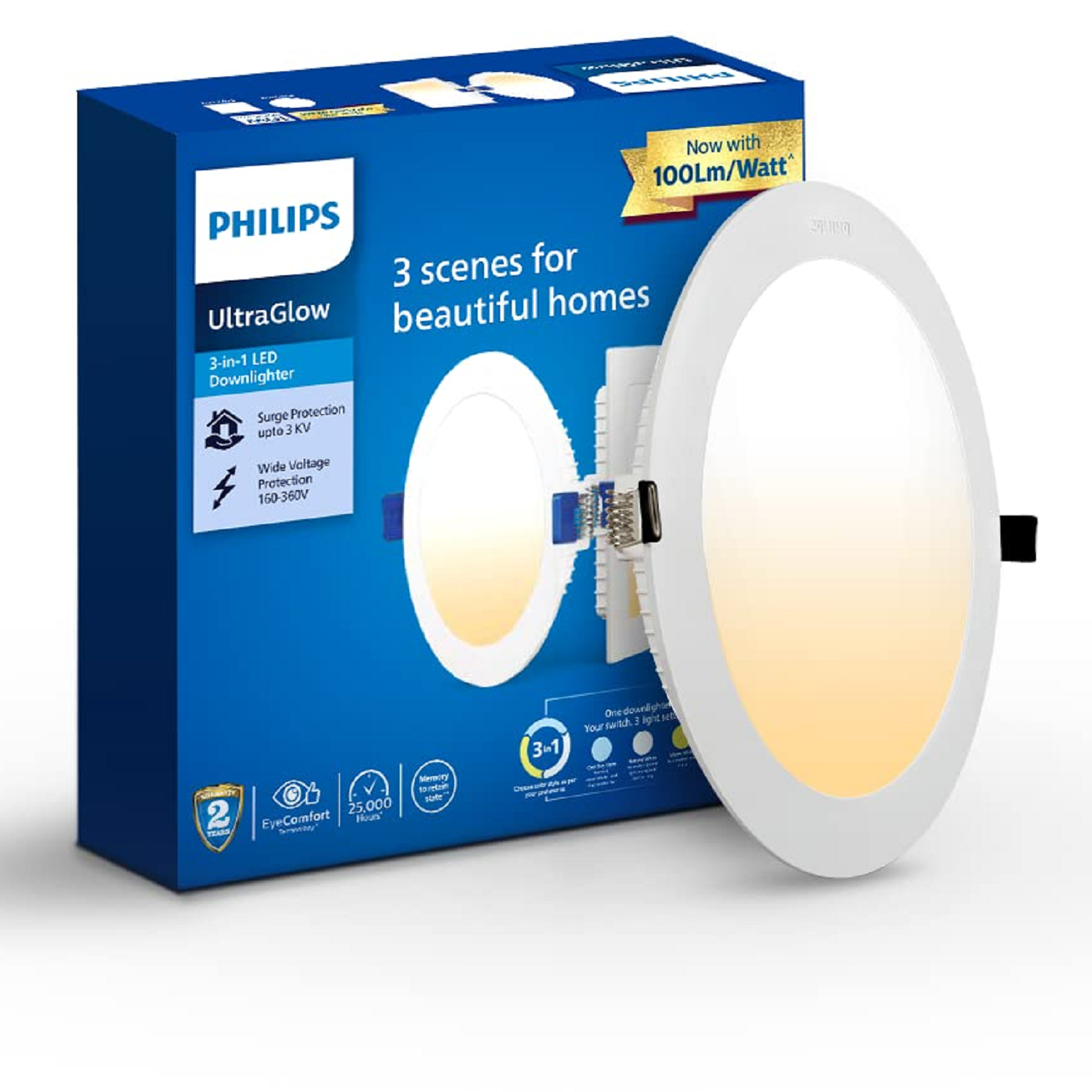 PHILIPS  15-watt Round LED Downlight  3-in-1 Recessed LED Downlight  LED Ceiling Panel  Light for Ho